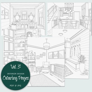 Interior Design Coloring Pages (vol 3), Printable Adult Coloring Pages ...