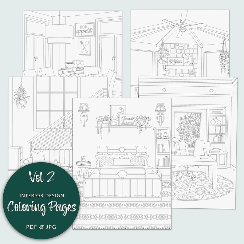 Interior Design Coloring Pages vol 2 Printable Adult Etsy
