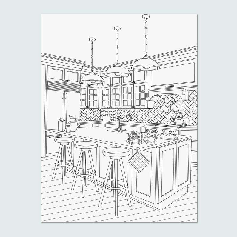 Interior Design Coloring Pages (vol 1), Printable Adult Coloring Pages ...