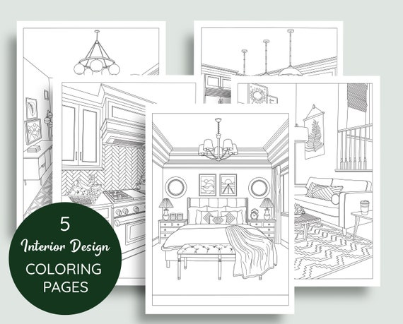 interior design coloring pages vol 1 printable adult etsy new zealand
