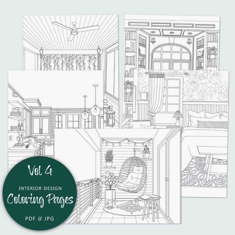 ALL Interior Design Coloring Pages vol 1 Vol 2 Vol 3 Vol 4, Printable