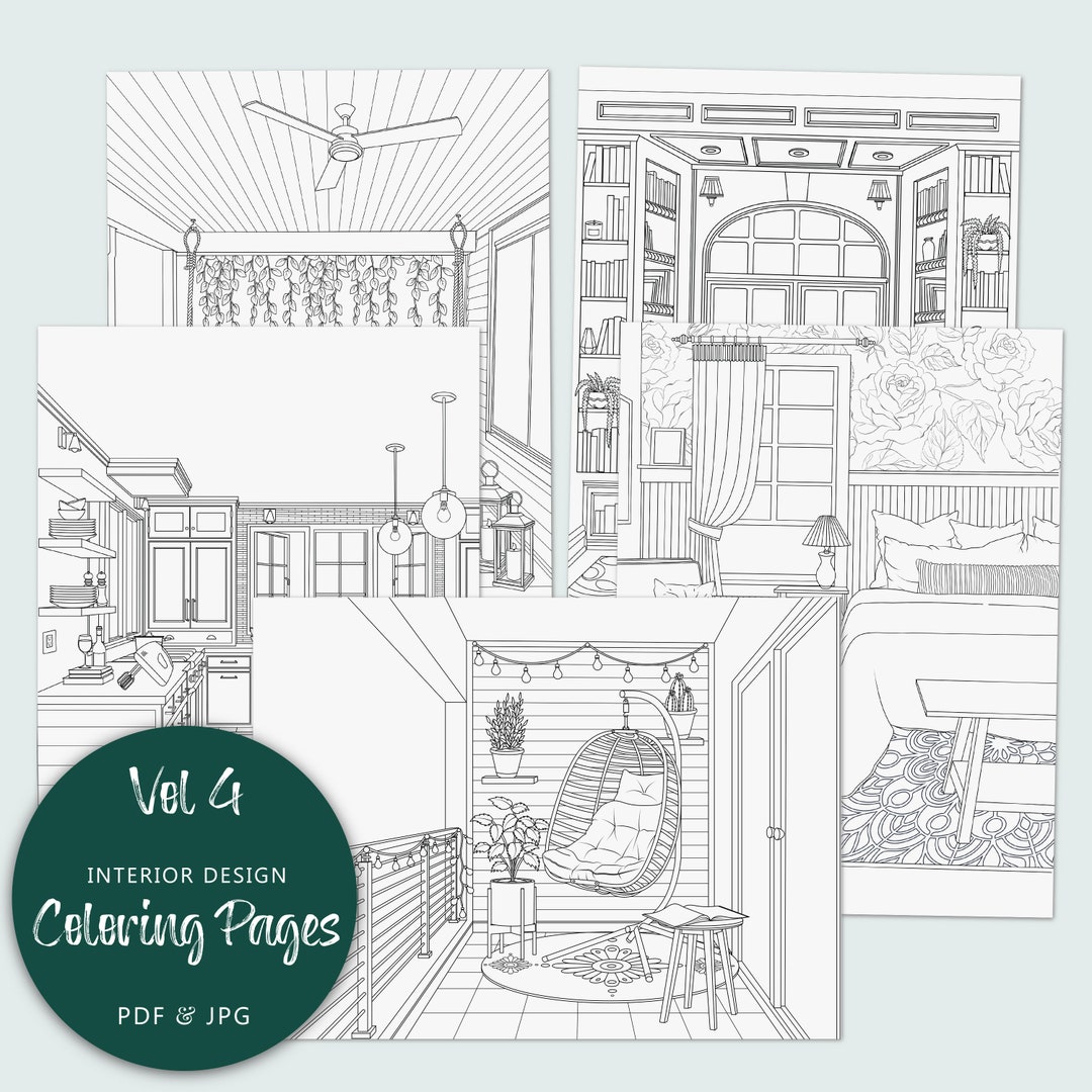 Interior Design Coloring Pages (vol 4), Printable Adult Coloring Pages ...