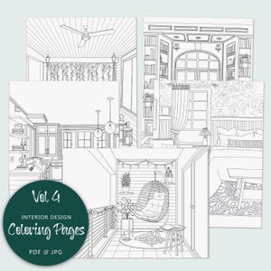 Interior Design Coloring Pages (vol 4), Printable Adult Coloring Pages ...