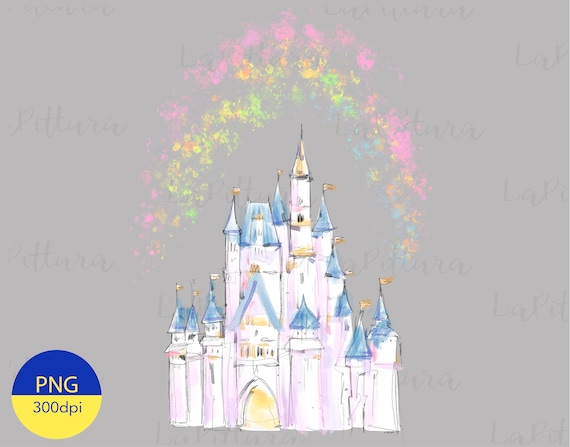 Castle Png, watercolour castle, rainbow castle, sublimation girly, cute castle, hand-drawn castle, digital for shirts