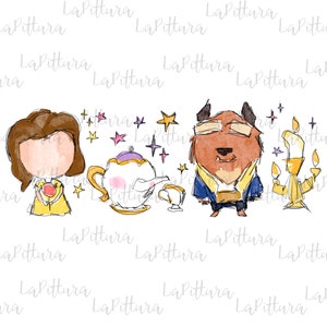 Watercolor beauty and the beast PNG Clipart Printable Digital Download