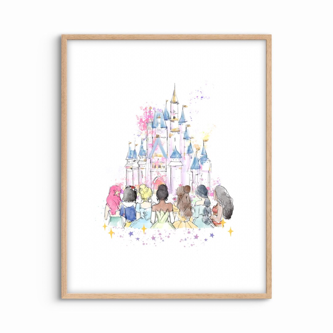 Castle Printable Wall Art, Watercolor Princess, Princess Print, Rainbow ...
