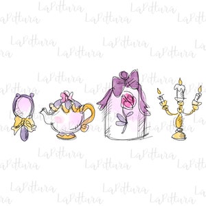 Aquarel Belle en het Beest PNG Clipart Afdrukbare digitale download
