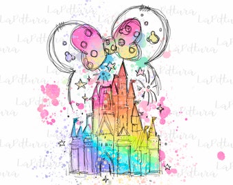 Clipart château arc-en-ciel png, château aquarelle, château de griffonnage, design girly de sublimation, cadeaux de demoiselle d’honneur, château, téléchargement instantané numérique