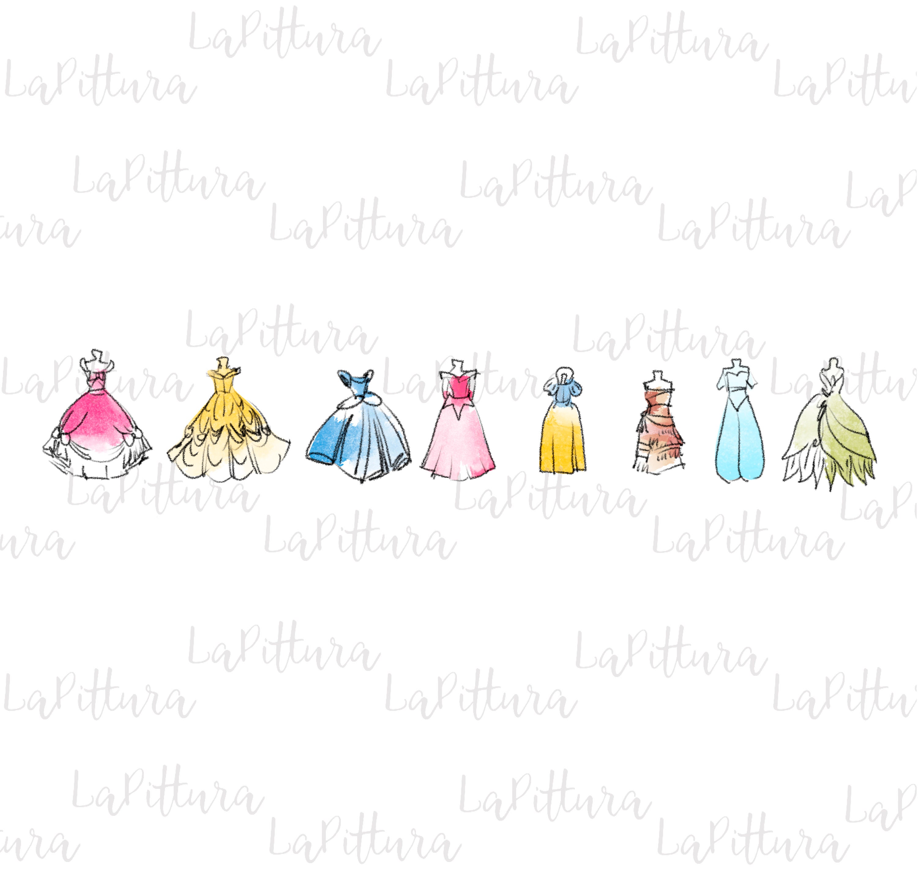Princess dress png, Princess Clipart, All princess Watercolor Princess PNG, Printable Digital Download