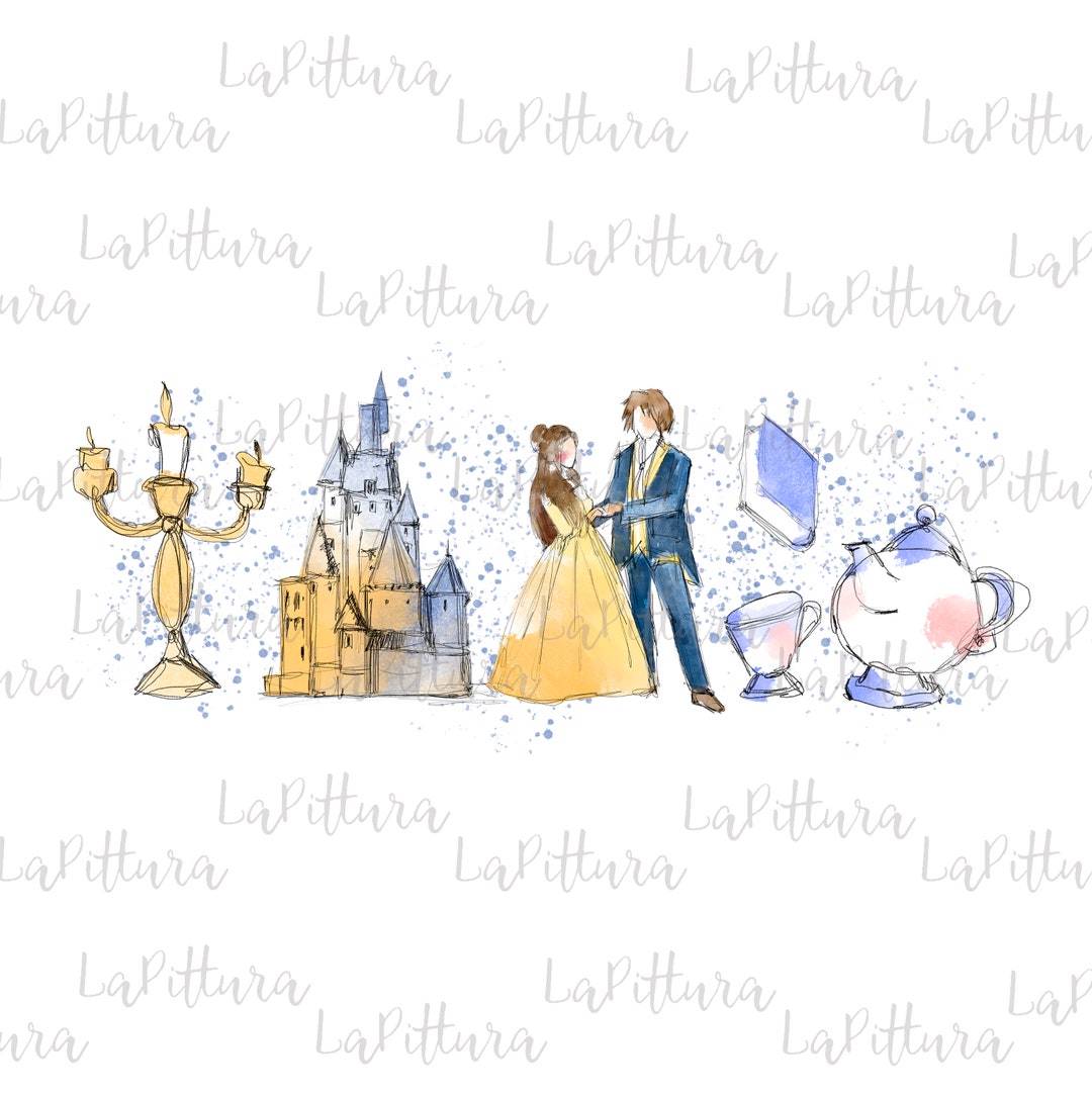 Watercolor Beauty and the Beast PNG Clipart Printable Digital Download ...