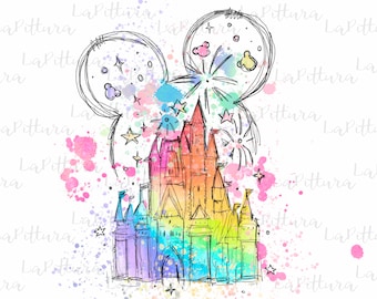 Clipart rainbow castle png, watercolor castle, doodle castle, sublimation girly design, bridesmaid gifts, castle, digital instant download