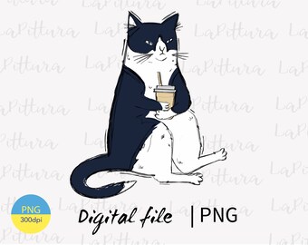 Katzenkaffee png, Katze und Kaffee PNG, Sublimationskatzendesign, Download-Designs Shirt-Design, Sublimations-Download