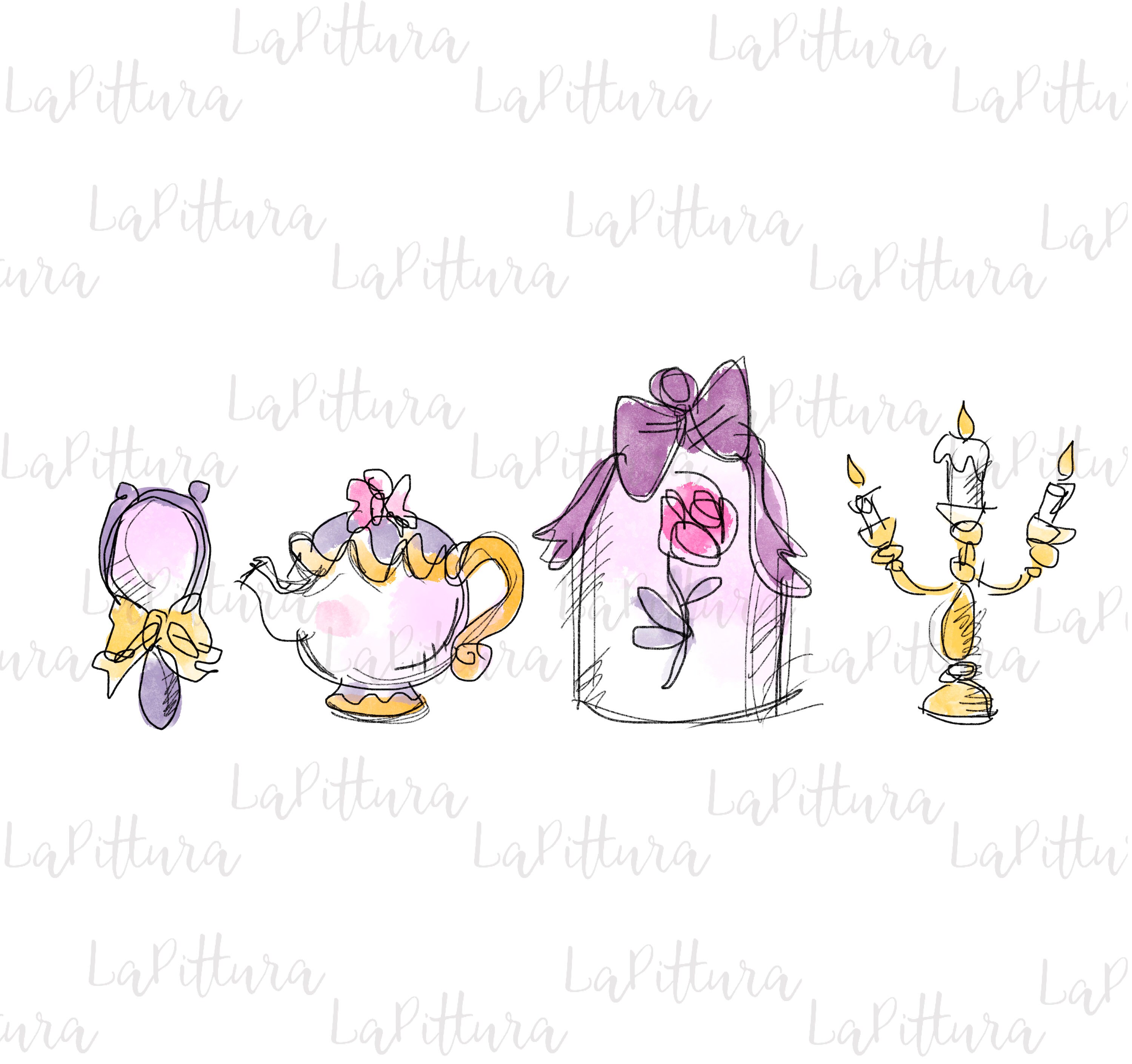Watercolor Beauty and the Beast PNG Clipart Printable Digital Download ...