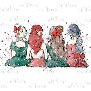 Christmas Princess Clipart, Christmas Princess png, All princess Watercolor Princess PNG, Printable Digital Download