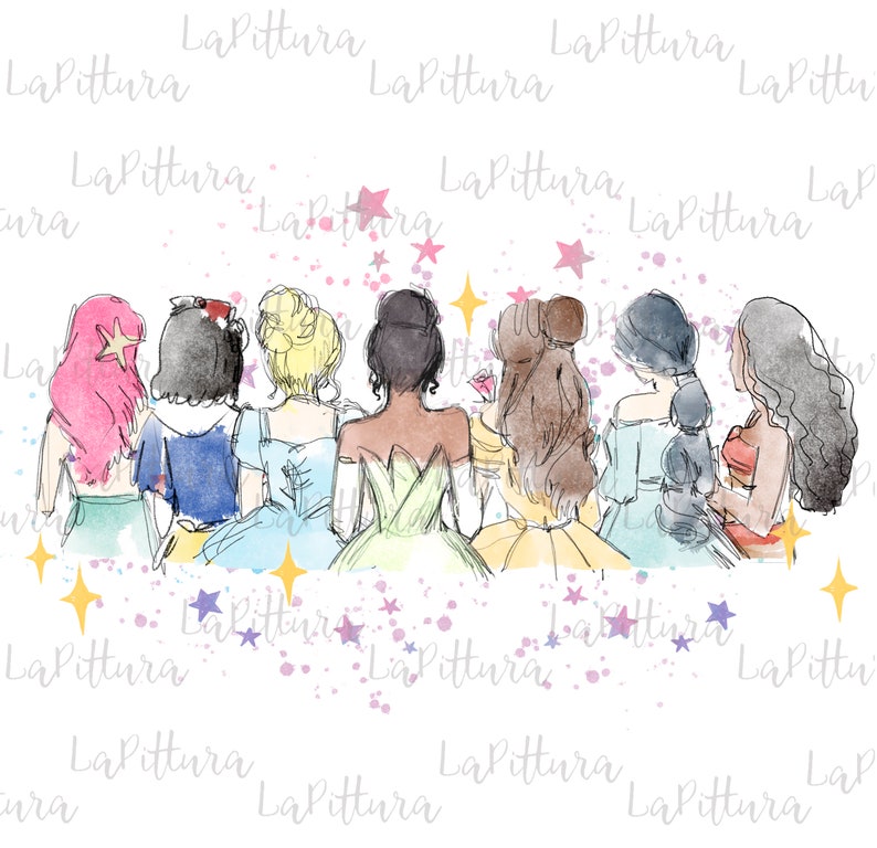 Clipart de princesas de acuarela, todas las princesas PNG de princesas de acuarela, descarga digital imprimible imagen 6
