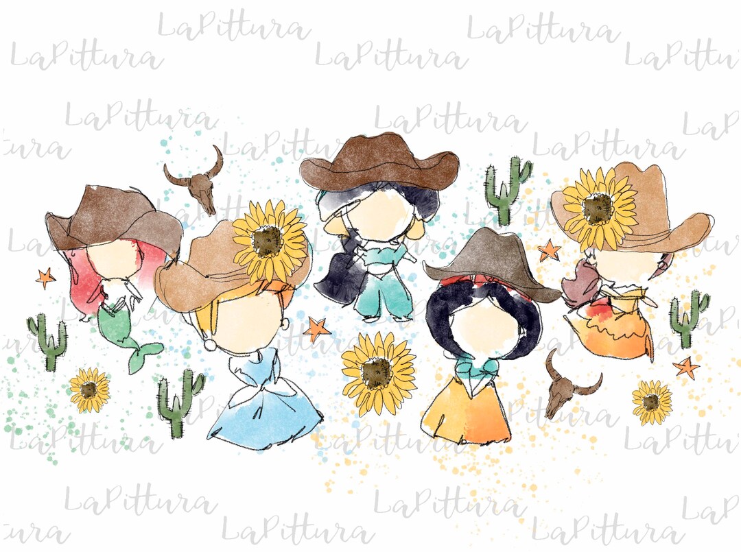 Cowboy Princess Clipart All Princess Watercolor Princess PNG Etsy