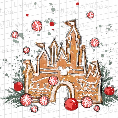 Watercolor Christmas PNG Castle Clipart Printable Digital Download