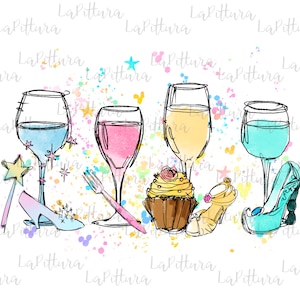 Princess wine glass, Princess Clipart, All princess Watercolor Princess PNG, Printable Digital Download