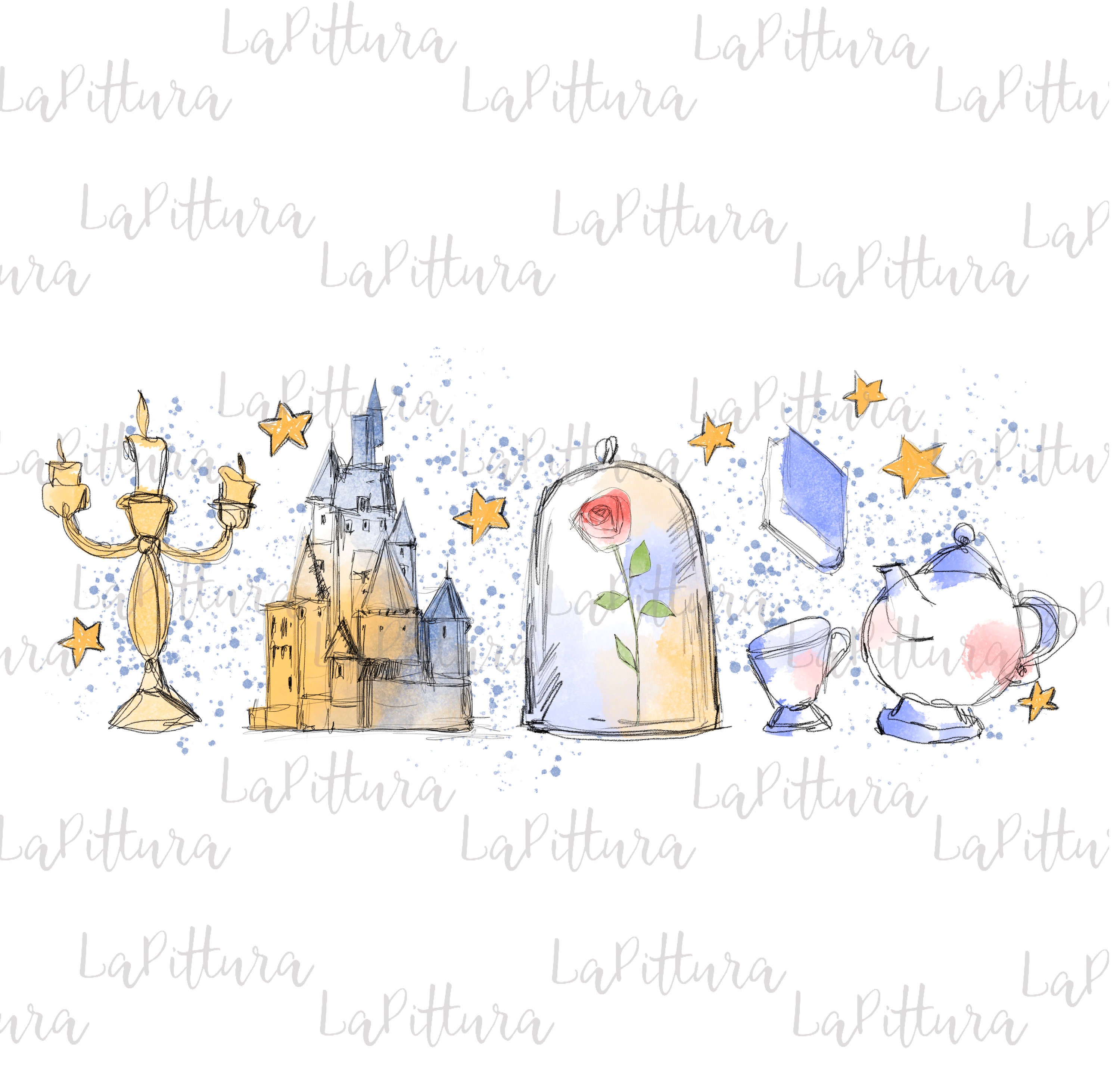 Beauty and the Beast PNG Clipart, Pastel Colors Printable Digital ...
