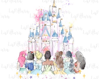 Castle Png, watercolor princess, princess png, rainbow castle, sublimation girly, cute castle, hand-drawn castle, digital for shirts