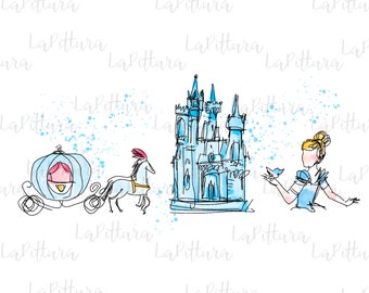 Princesa acuarela PNG, Princesa Clipart, Todas las princesas Descarga digital imprimible