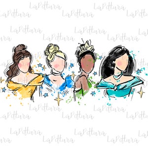 Princess Clipart, All princess Watercolor Princess PNG, Printable Digital Download