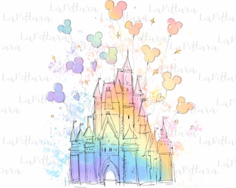 Rainbow castle png, watercolor castle, doodle castle, sublimation girly design, bridesmaid gifts, castle,digital instant download