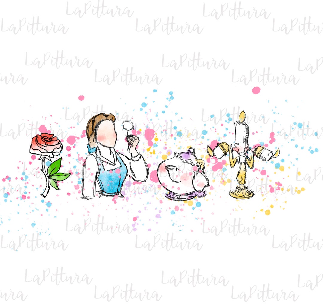 Watercolor Beauty and the Beast PNG Clipart Printable Digital Download ...