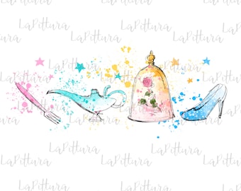Princess Clipart, All princess Watercolor Princess PNG, Printable Digital Download