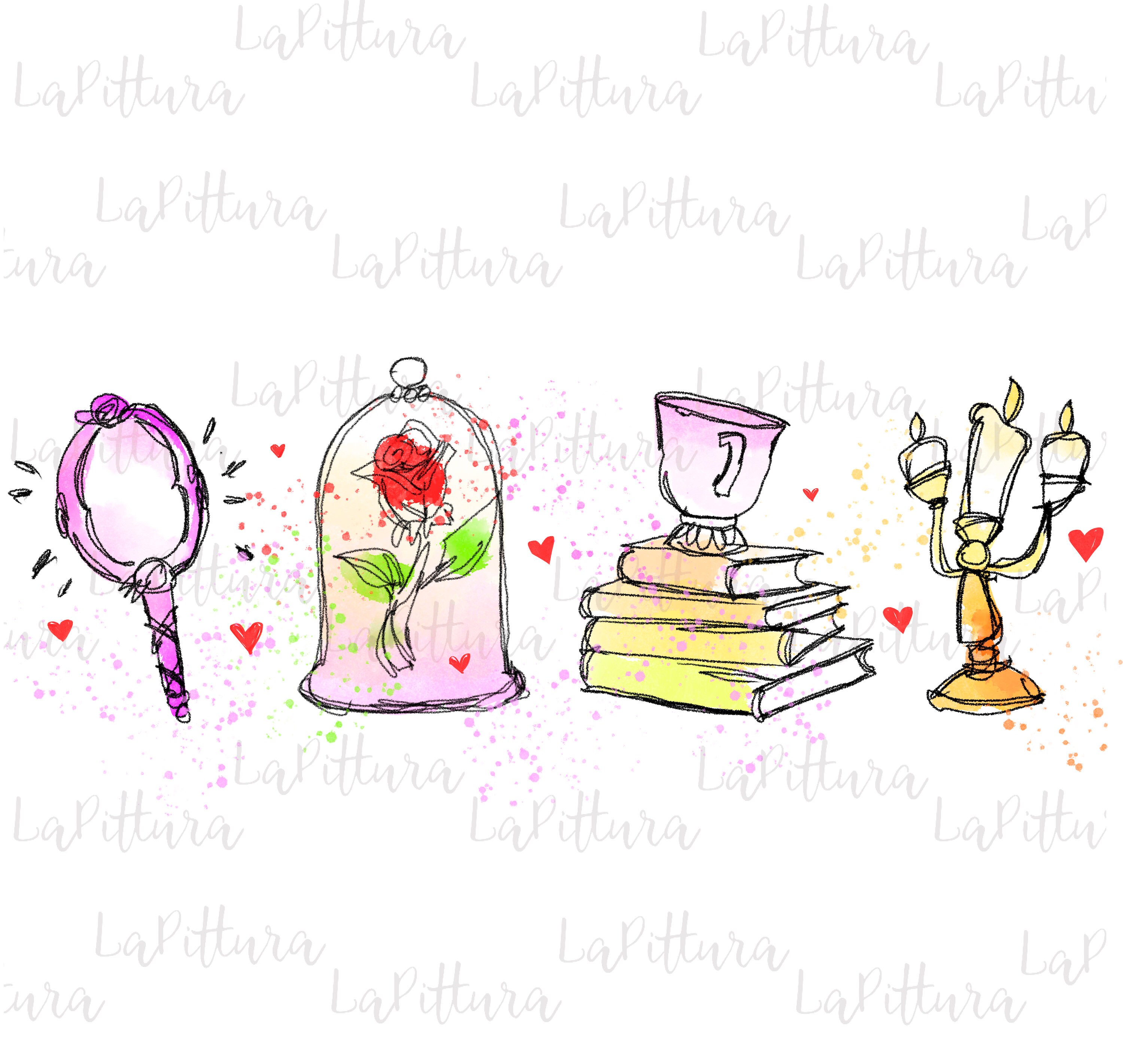 Watercolor Beauty and the Beast PNG Clipart Printable Digital Download ...