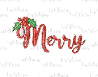 Watercolor Merry Christmas PNG, Merry clip art PNG, Digital cut files, Merry Sublimation png, digital download