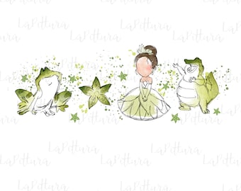 Black Princess png, Watercolor Princess PNG, Printable Digital Download