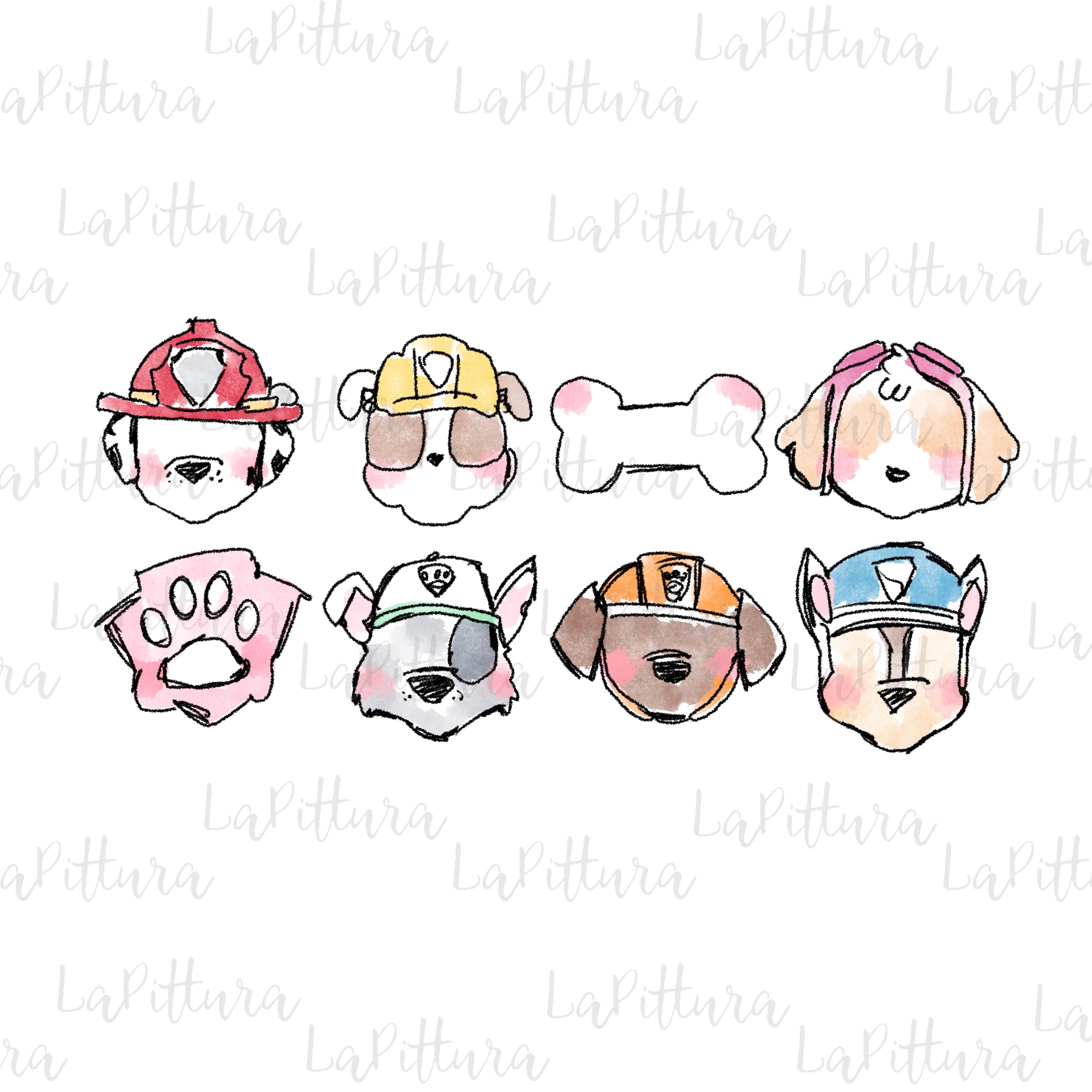 Pastel watercolor Clipart Paw hand drawn, sublimation digital download with cute dogs