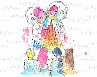 Princess Clipart, All princess Watercolor Princess PNG, Printable Digital Download