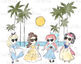 Princesa de verano en acuarela PNG, Clipart de princesa de verano, Descarga digital imprimible de todas las princesas