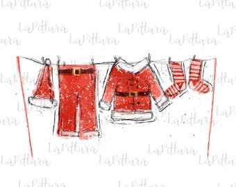 Weihnachtscliparts Weihnachtsmann, druckbare Vorlage für die Wäscheleine des Weihnachtsmanns, Aquarell, digitaler Download des Weihnachtsmanns