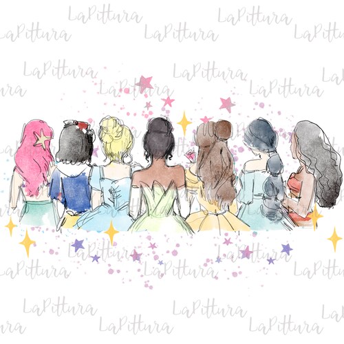 Watercolor Princess Clipart, All princess Watercolor Princess PNG, Printable Digital Download