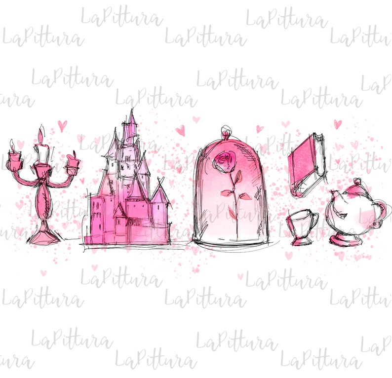 Valentines Day Png, Watercolor Beauty and the Beast PNG Clipart ...
