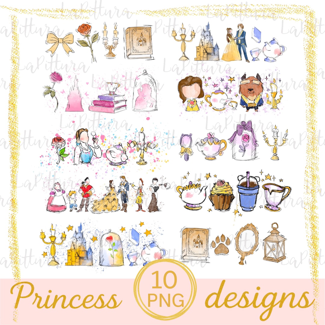 Watercolor Beauty and the Beast Bundle PNG Clipart Printable Digital ...