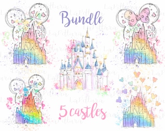 Paquete Castillo de acuarela Png, Descarga de imágenes prediseñadas para imprimir