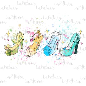 Princess shoes clipart, princess png, All Princess Clipart, princess png design, Watercolor Princess PNG, Printable Digital Download