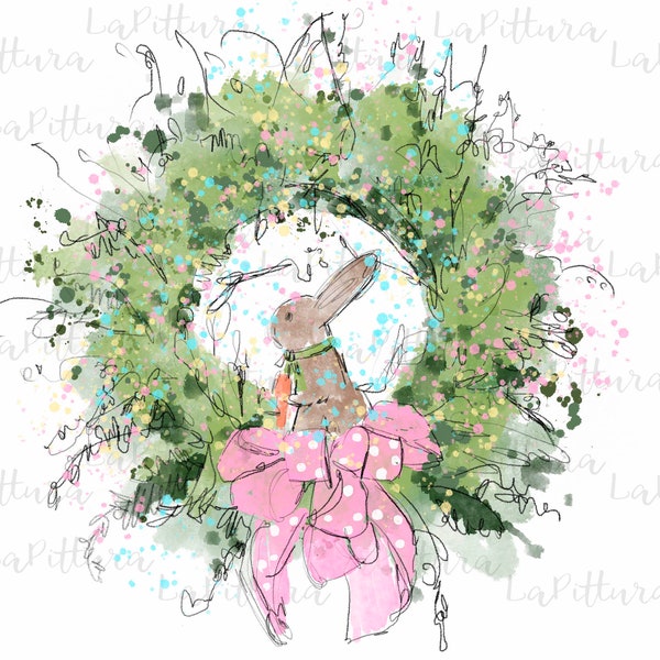 Watercolor Floral Bunny png, easter wreath bunny png, Happy Easter png, Clipart Printable Digital Download
