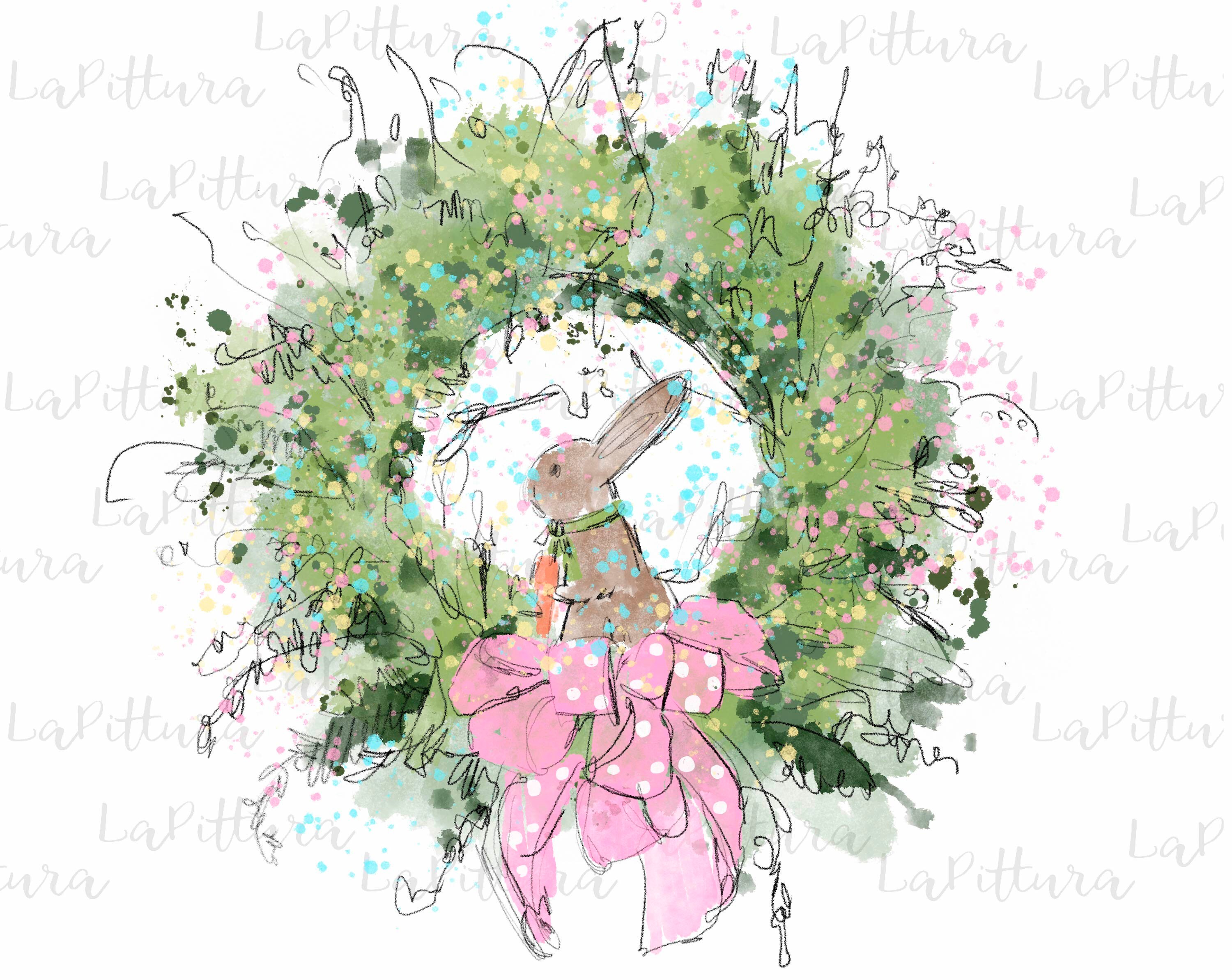 Watercolor Floral Bunny Png, Easter Wreath Bunny Png, Happy Easter Png ...