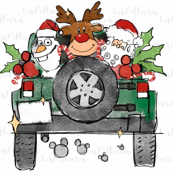 Car Merry Christmas PNG, SUV, deer, snowman, Santa, mouse ears / Sublimation digital download / Off-road design