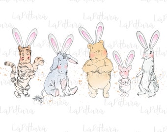 Watercolor Easter PNG, pastel png, Easter Pooh png, Easter bunny, Printable Digital Download