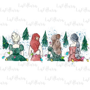 Christmas Princess Clipart,Christmas trees, Christmas Princess png, All princess Watercolor Princess PNG, Printable Digital Download