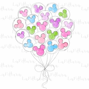 Watercolor balloons PNG, balloons ears Clipart Printable Digital Download