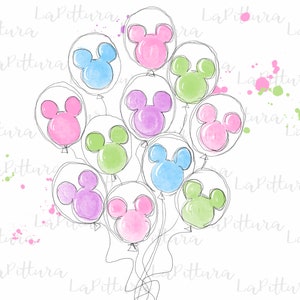 Watercolor balloons PNG, balloons ears Clipart Printable Digital Download