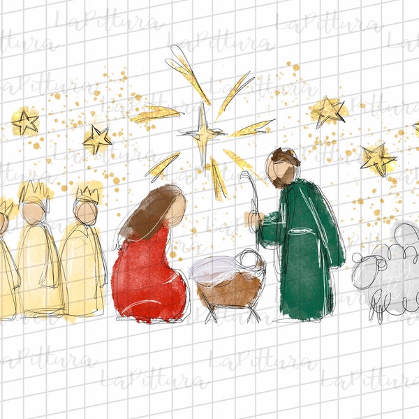 Watercolor Christmas Nativity sublimation download, hand drown christmas png designs, christmas png digital download