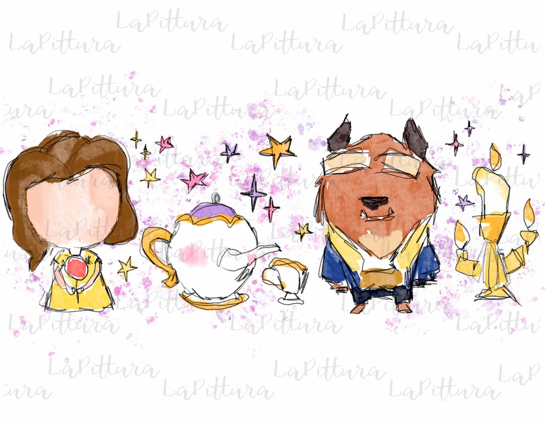 Watercolor Beauty and the Beast PNG Clipart Printable Digital Download ...